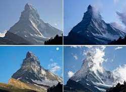 The mountain consists of four faces; East, West, North, South. 3 of the faces of the peak are on the Swiss side of the border and watershed whereas th
