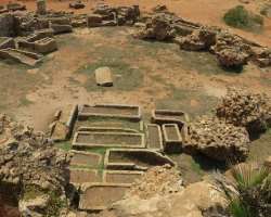 The cemeteries around the basilicas were found in the excavation. It was full of coffins and covered with mosaics which give a hint about the culture.