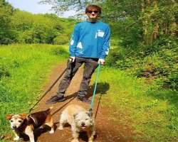 He has two dogs in his home with whom he loves to take walk He has two dogs in his home with whom he loves to take walk.