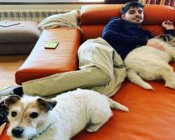 He is an animal lover and has pet dogs in the house.